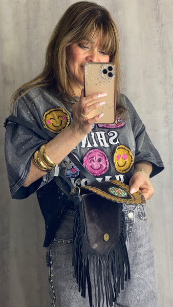 Bolso pequeño con flecos 100% piel