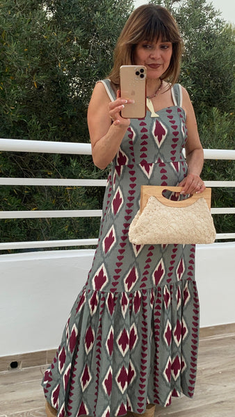 Bolso de croché con asas de madera en blanco roto