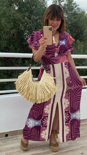 Vestido estampado con volantes y nido de abeja en la espalda