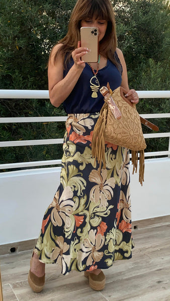 Falda estampada satinada