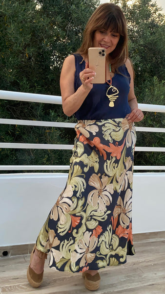 Falda estampada satinada