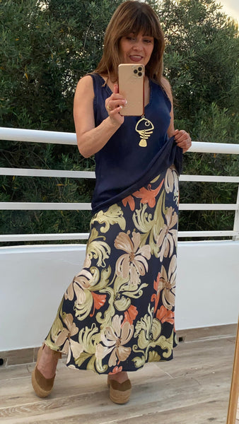 Falda estampada satinada