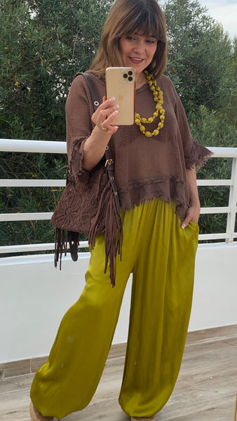 Blusa de efecto croché de algodón 100%100 en marrón chocolate