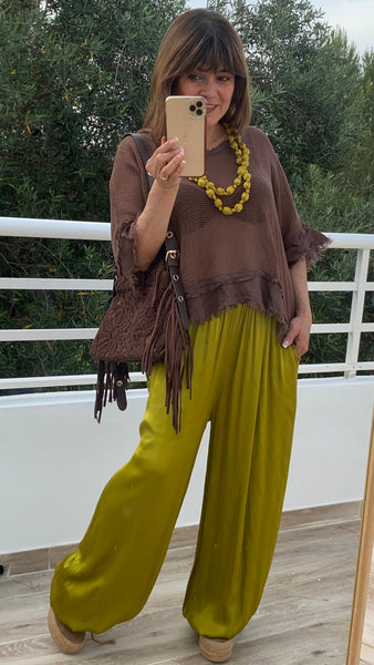 Blusa de efecto croché de algodón 100%100 en marrón chocolate