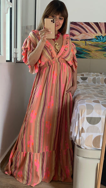 Vestido cactus a rayas de algodón 100%