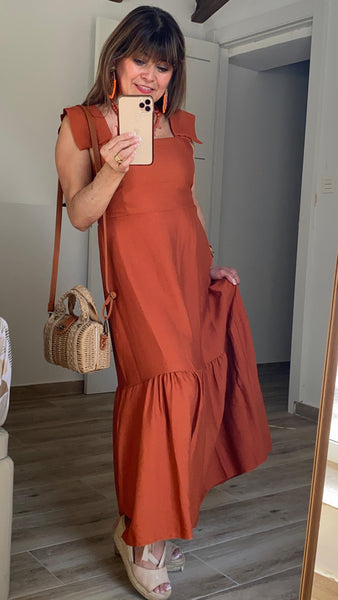 Vestido Irene color teja con detalles