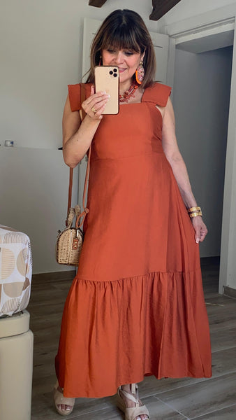 Vestido Irene color teja con detalles