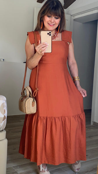 Vestido Irene color teja con detalles