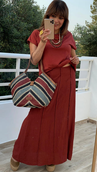 Falda midi color teja