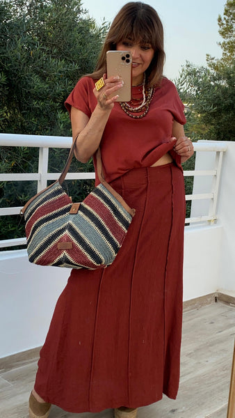 Falda midi color teja