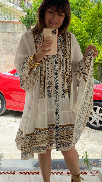 Vestido camisero de viscosa abotonado y mangas al codo
