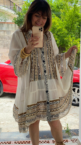 Vestido camisero de viscosa abotonado y mangas al codo