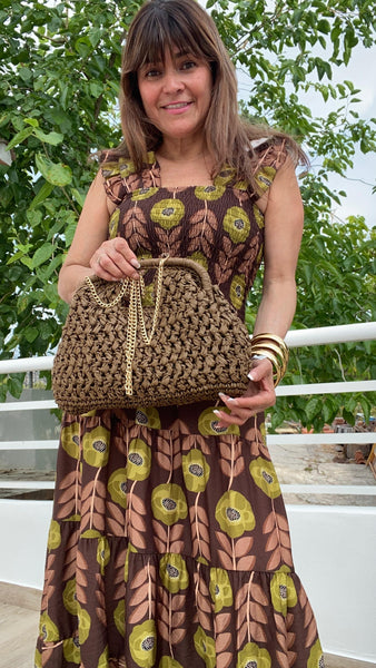 Bolso rafia de mano en chocolate claro