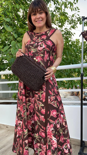 Bolso de rafia marrón chocolate oscuro