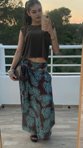 Falda pareo marrón y turquesa