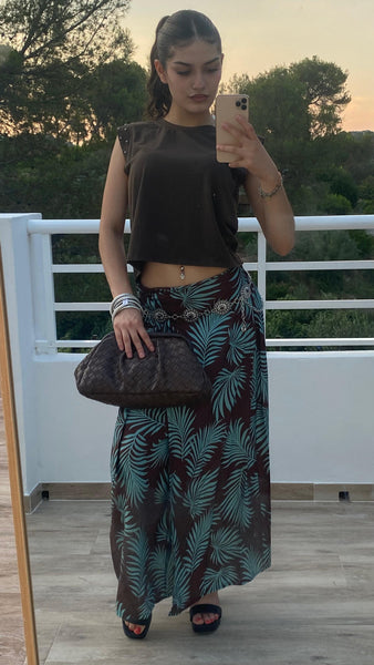 Falda pareo marrón y turquesa