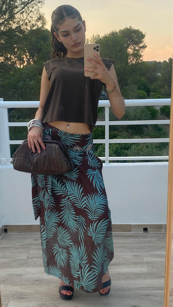 Falda pareo marrón y turquesa