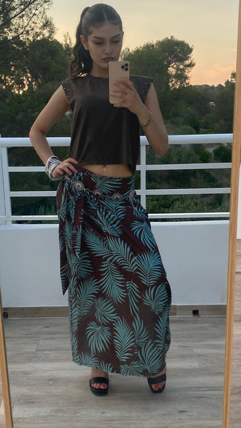 Falda pareo marrón y turquesa