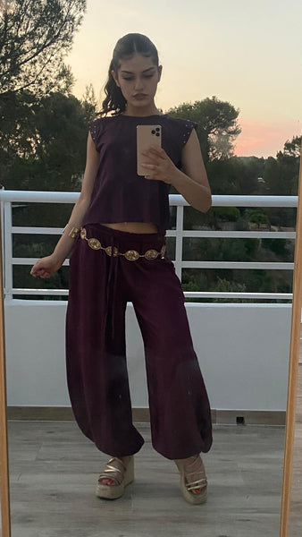 Pantalón bombacho berenjena