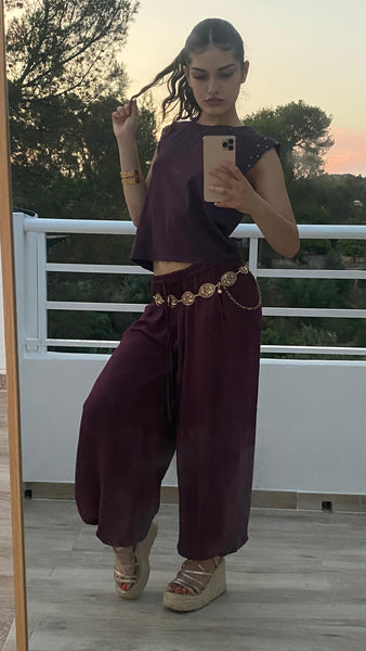 Pantalón bombacho berenjena