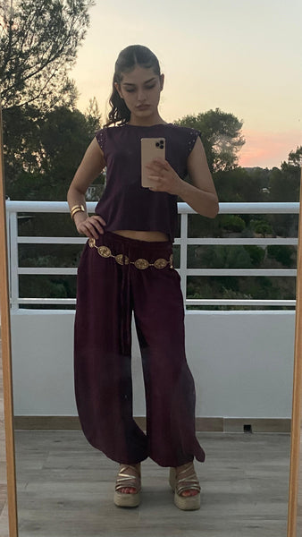 Pantalón bombacho berenjena