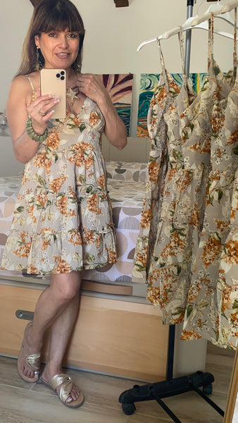 Vestido corto estampado de viscosa