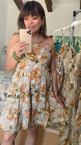 Vestido corto estampado de viscosa
