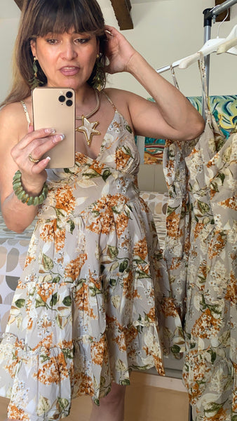 Vestido corto estampado de viscosa