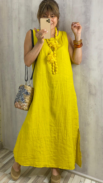 Vestido amarillo 100% lino