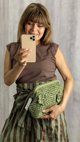 Bolso rafia de mano verde claro