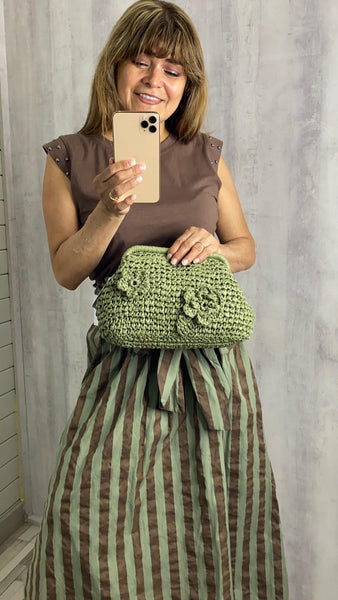 Bolso rafia de mano verde claro