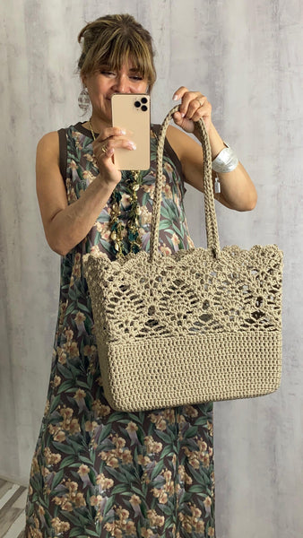 Capazo de macrame color topo